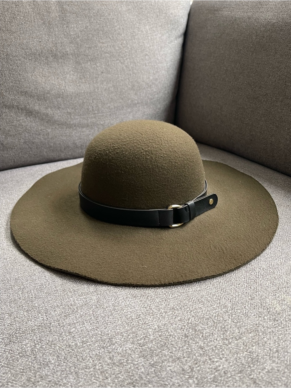 Abercrombie & Fitch Olive Wool Felt Wide-Brim Hat with Black Band